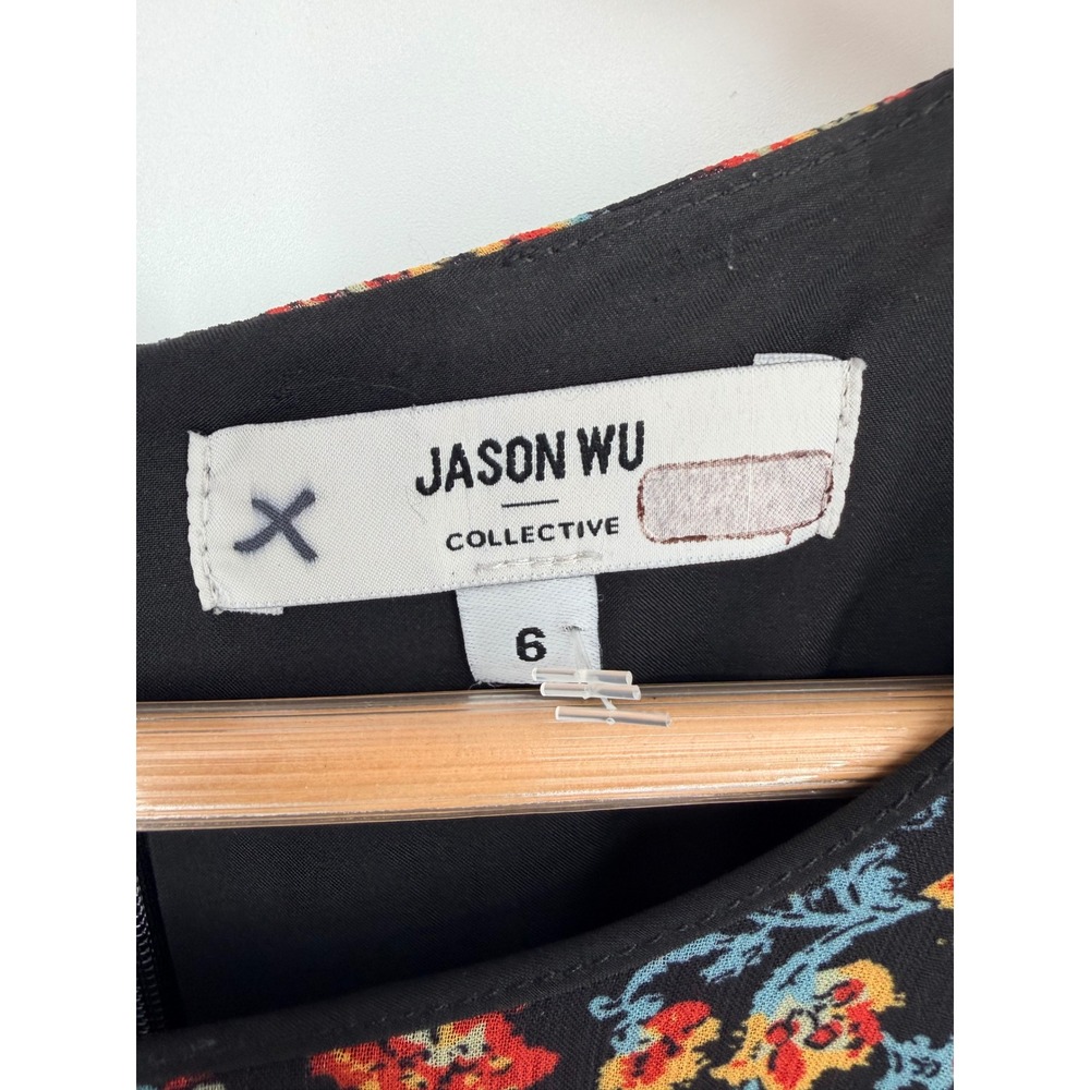 Jason Wu Collective Womens Floral Long Sleeve Mini Dress Black Orange Size 6 - Picture 6 of 13
